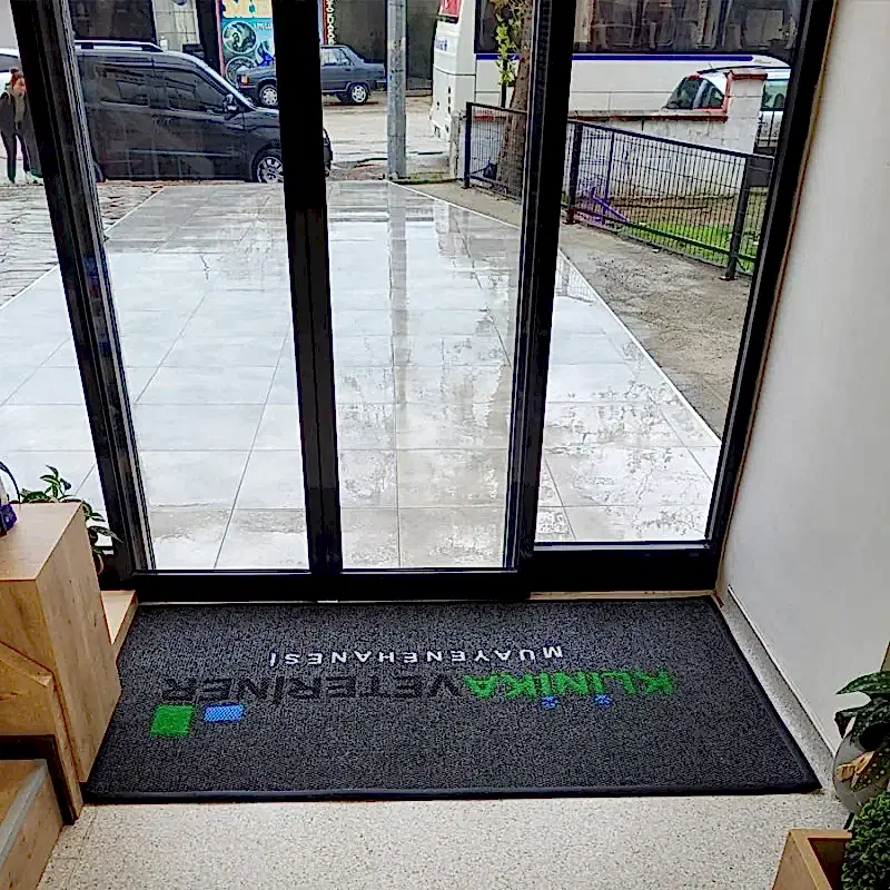 Veteriner Kliniklere Özel Yeşil Gri Logolu Paspas Klinika